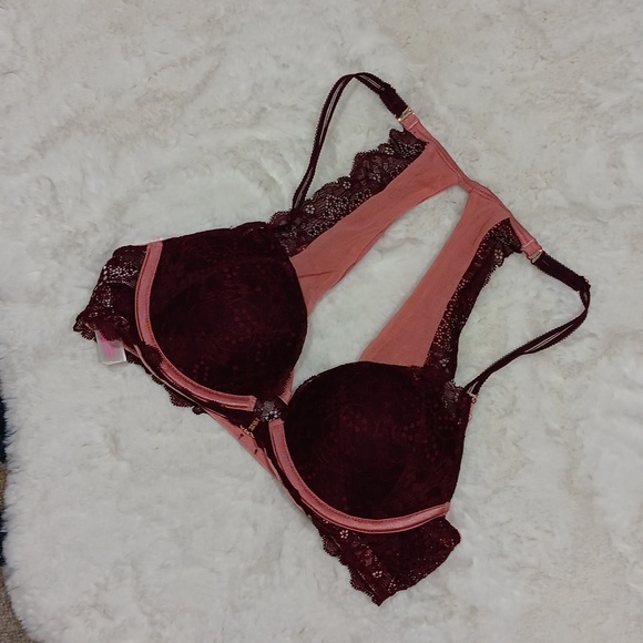 Like new! VS PINK date push up burgundy lace racer back bra 32B - Picture 4 of 8